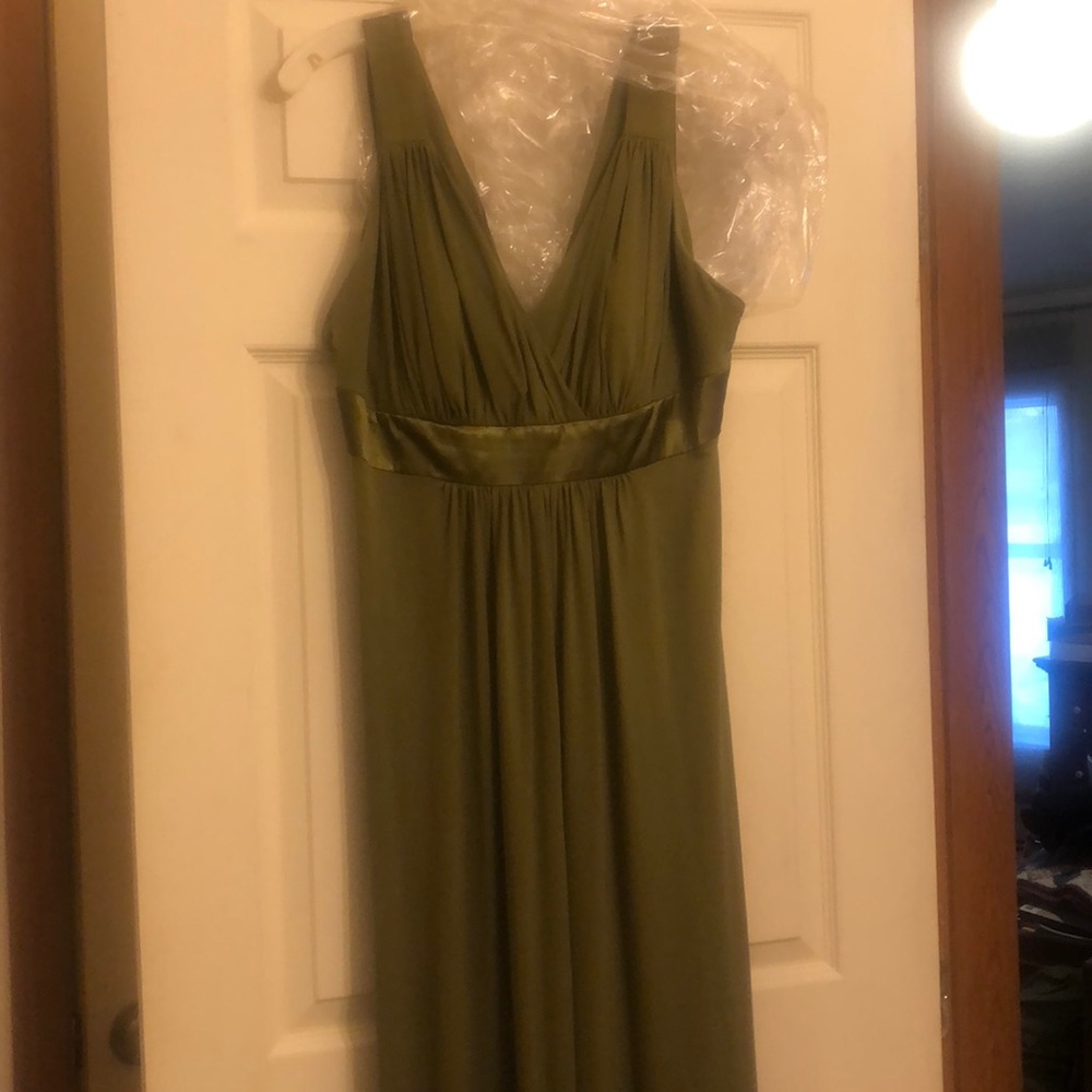 Olive dress with satin waist